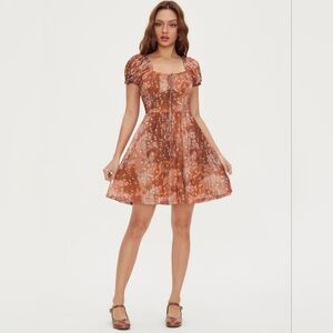 Cider Brown Doe Patterned Mini Dress